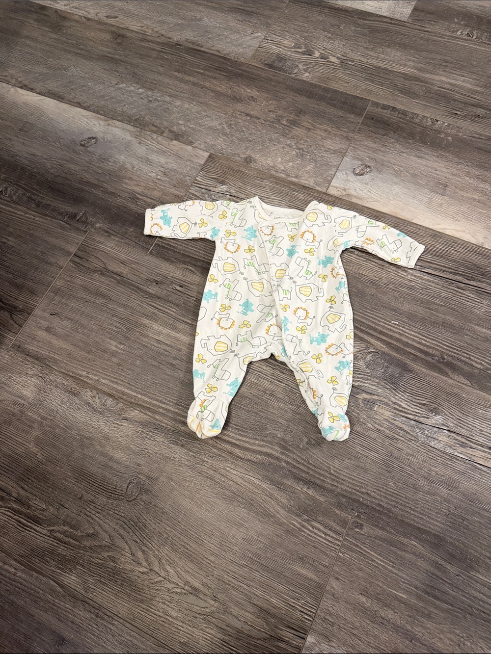 Petit Lem Cream Baby One-Piece Footed Sleeper with Yellow & Blue Print